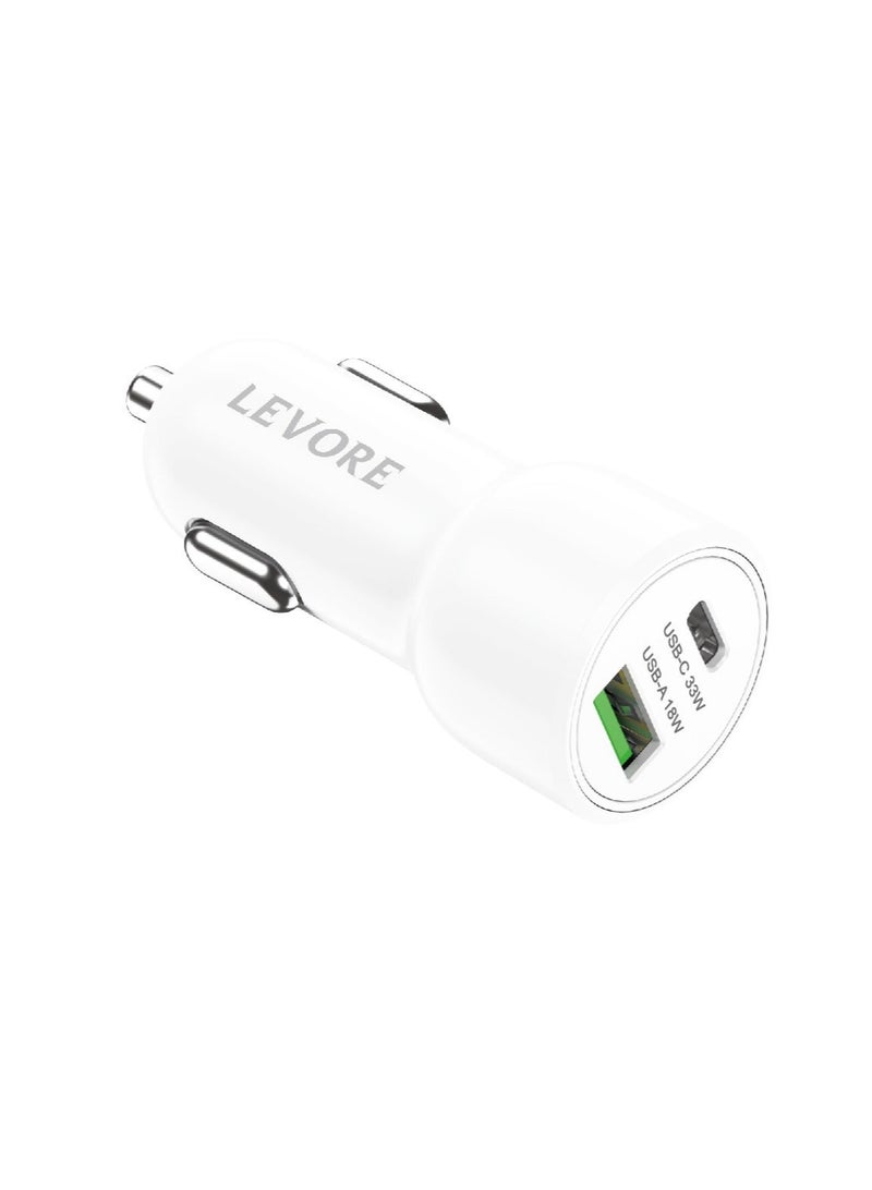 LEVORE Car Charger power delivery ( PD ) 2 Ports 51 W - White LGC121-WH - Image 2